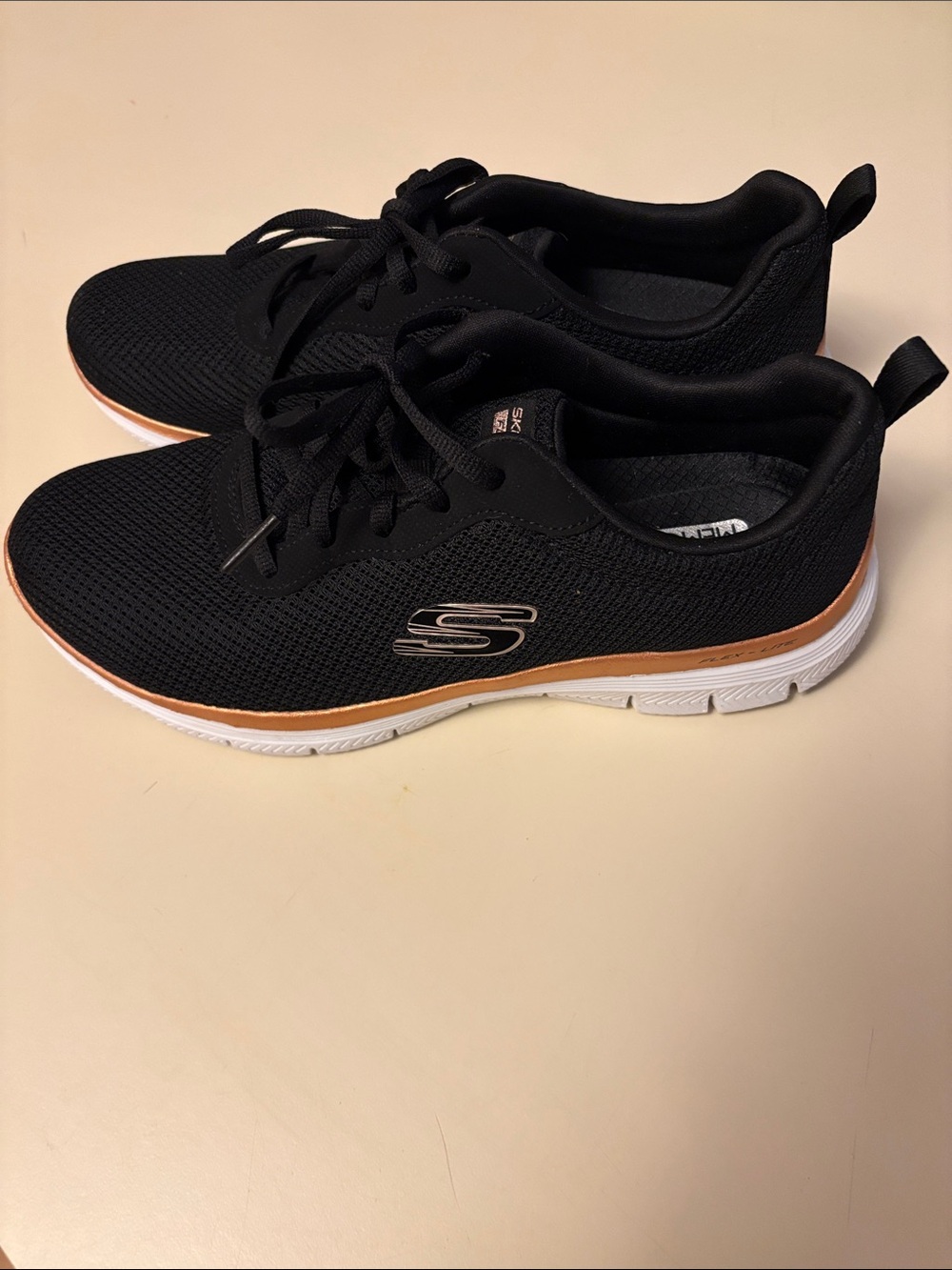 Skechers Black Knit Slip-On Lace-Up Sneakers with Bronze Trim